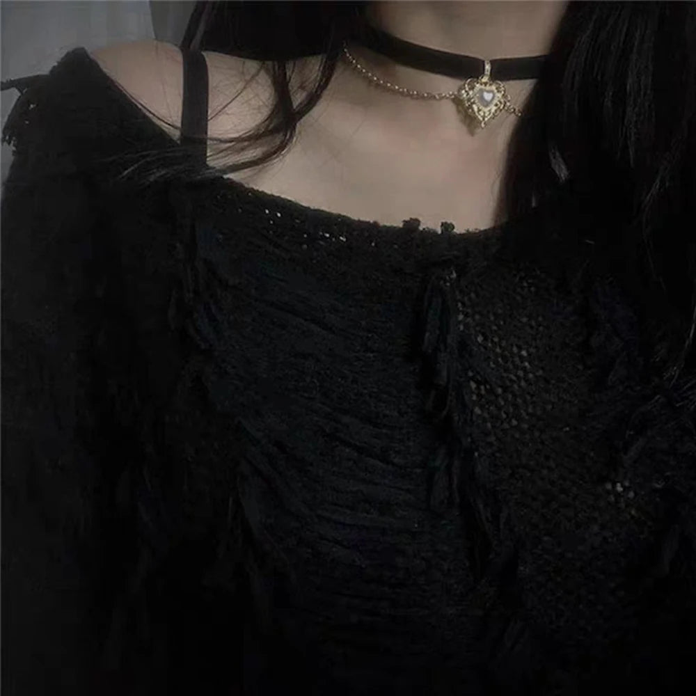 Girls Party Jewelry Short Vintage Women Gifts Pendant Love Heart Choker Chain Heart Necklace