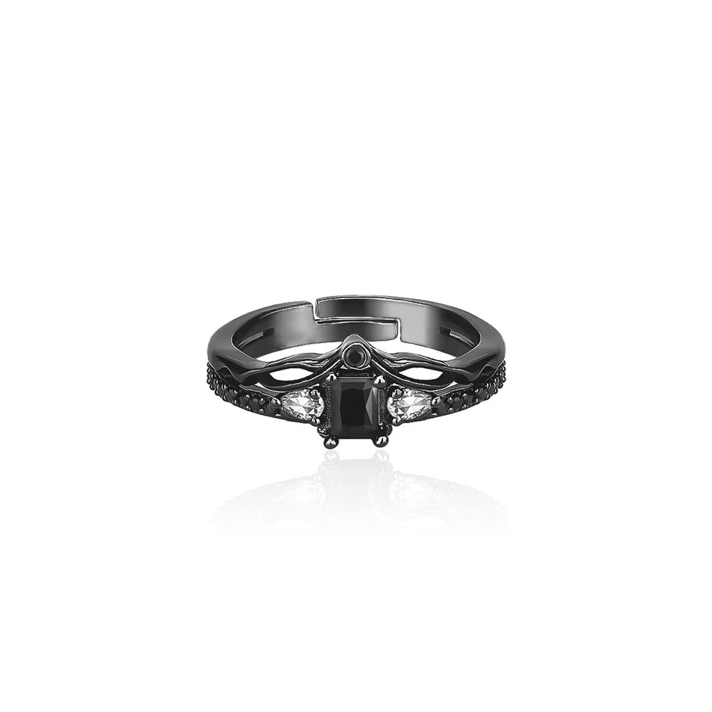 Game Love And Deepspace Sylus Rings Cosplay Black Gemstone Couple Ring Alloy Adjustable Jewelry Accessories Christmas Gift