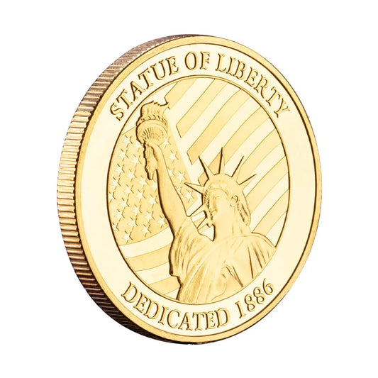 US Statue of Liberty Souvenir New York City The Brooklyn Bridge Pattern Golden  Commemorative Coin Collectibles Liberty Coin