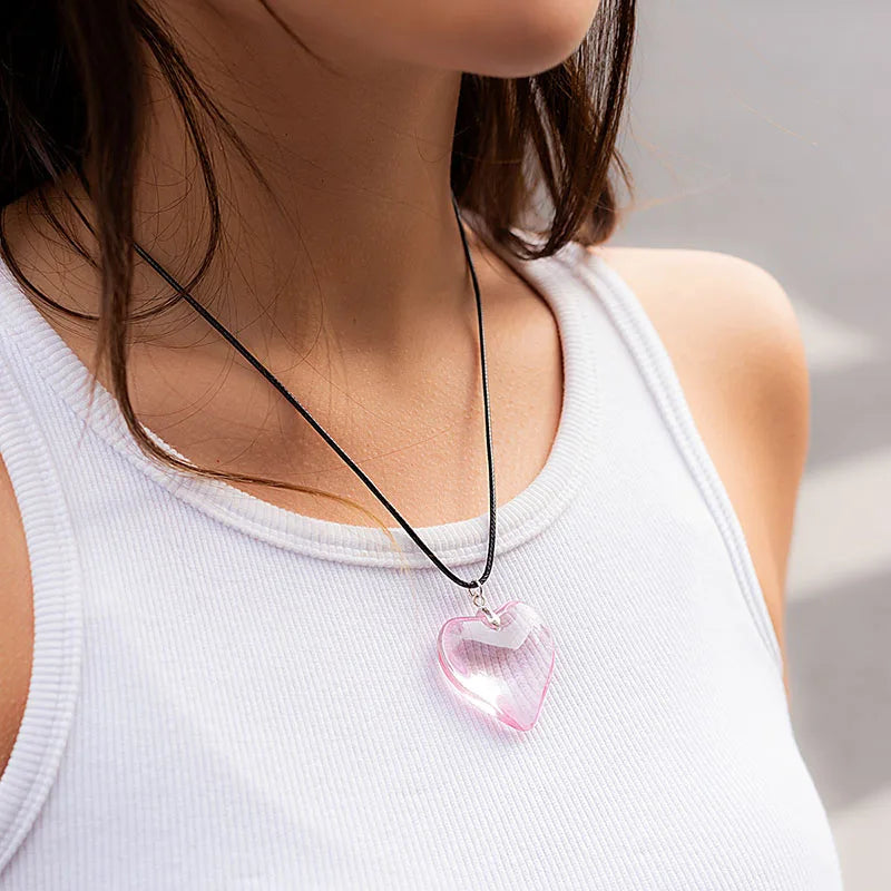 Y2k Love Heart Necklace for Women Fashion Hip Hop Red Hearts Pink Pendants Necklaces Rope Chain Girls Rave Gift Gothic Jewelry
