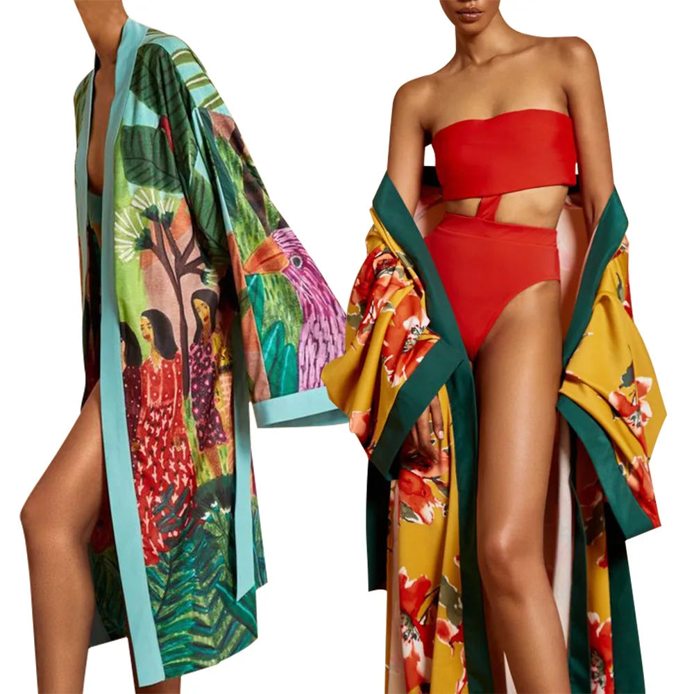 New Style Japanese Traditional Kimono Gown With Obi Popular Print Flower Pajamas Women Silk Large Size Bathrobe Yukata Dress