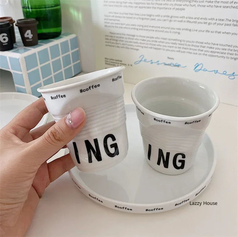 Ins Style Irregular Ceramic Mug Hand-pinch Coffee Cup Mugs Funny Glass Drinking Glasses Kawaii Cup Dessert Plate Mugs Coffee Cup