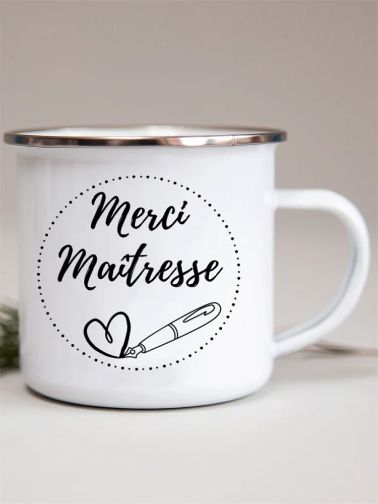 French Flower Printed Enamel Mugs Creative Coffee Mug Milk Wine Beer Drink Juice Cup School Home Handle Drinkware Teacher Gifts