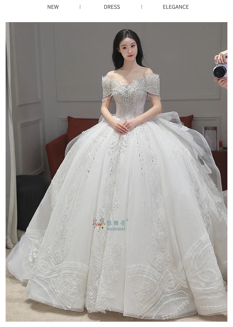 High End Quality Princess Dresses Ball Gown Crystal Heavy Beading 2025 Luxury Bridal Wedding Off Shoulder Main Wedding Dress