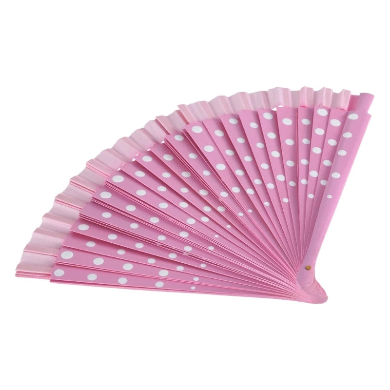 Flamenco Spanish Wood Folding Fan Dots Pattern Modern Classical Vintage Wood Hand Fan for Dance Perfornamnces Party