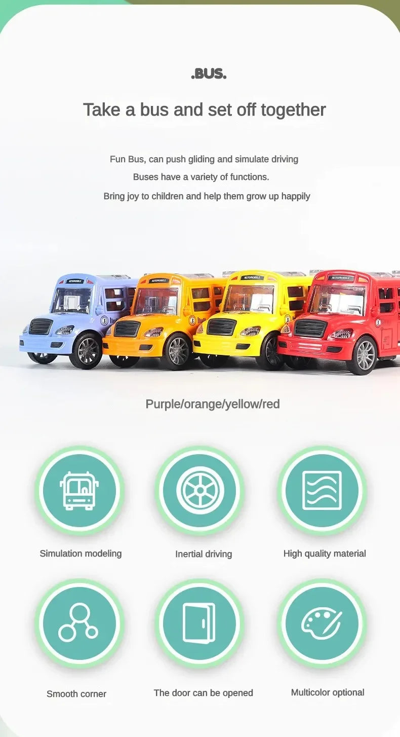 School Bus Model Car For Children Toys, Kids Educational Toy Cars, Miniature Game Vehicle Inertia Wheel, Boys Birthday Gift