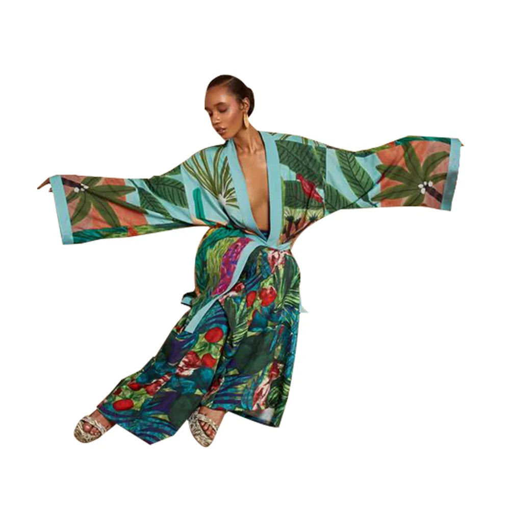 New Style Japanese Traditional Kimono Gown With Obi Popular Print Flower Pajamas Women Silk Large Size Bathrobe Yukata Dress
