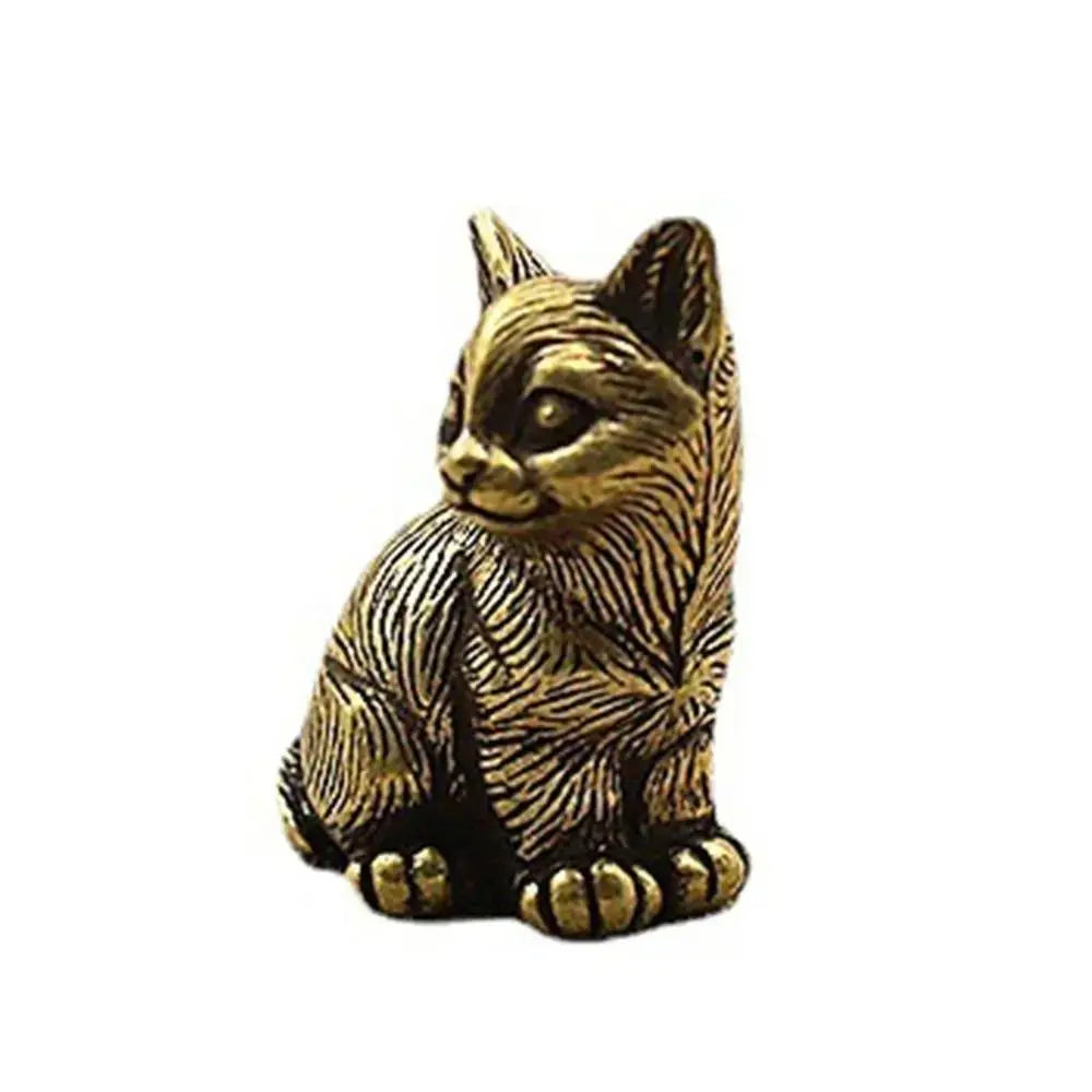 Crafts Brass Small Cat Metal Statue Cute Creative Tea Pet Simulated Exquisite Model Sculpture Toy