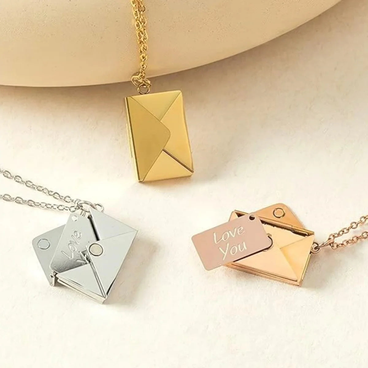 Envelope Love Letter Necklace for Women Stainless Steel Love You Gift Message Engraved Jewelry Pendant Couples and Family