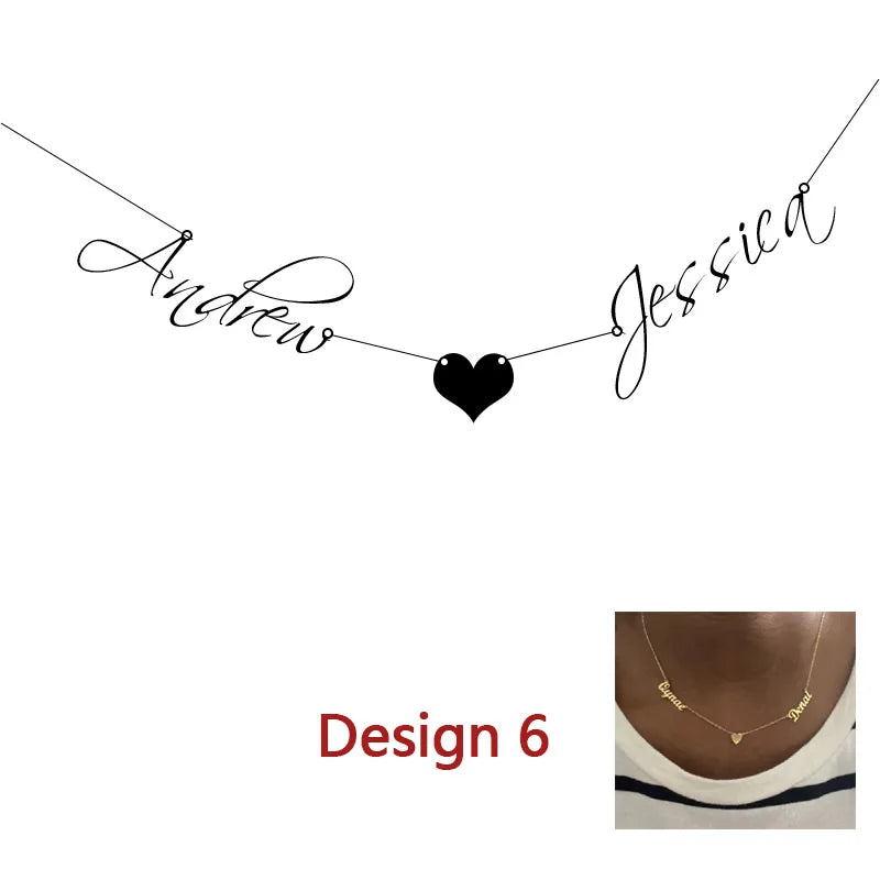 Custom Two Names Necklace with Heart Stainless Steel Couple Choker Personalized Jewelry Mother's Day Gift Women's Necklace Gift