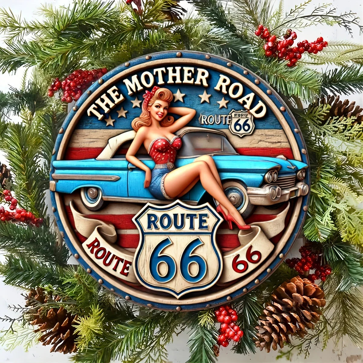 Retro Route 66 Aluminum Sign -Unique Wall Art for Man Caves,Garages & Homes,Ideal Vintage Birthday Gift for Friends & Family-2D