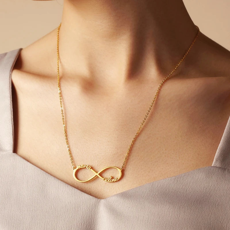 Personalized Stainless Steel Custom Name Necklaces For Women Infinity Nameplate Friendship Necklace Jewelry Family Member Gifts