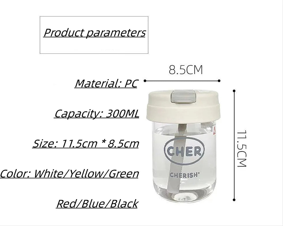 Eco-Friendly 300ml Straw Water Bottle for Kids: BPA-Free, Portable, School-Ready with Convenient Strap