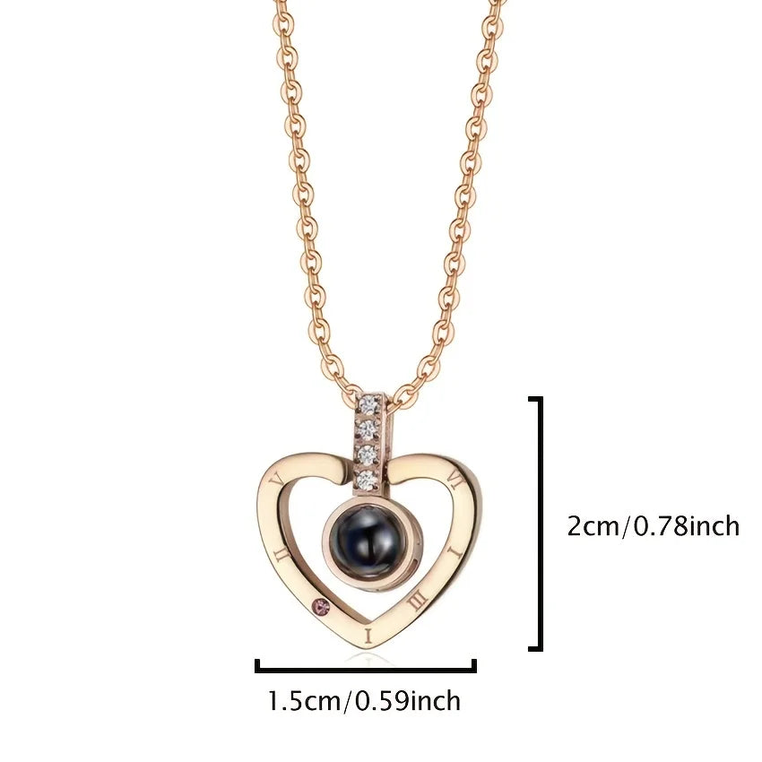 I Love You Necklace With Rose Gifts Box 100 Languages Projection Pendant Jewelry For Girlfriend 2023 New In Romantic Accessories