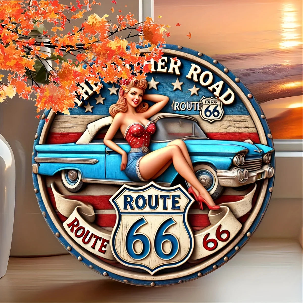 Retro Route 66 Aluminum Sign -Unique Wall Art for Man Caves,Garages & Homes,Ideal Vintage Birthday Gift for Friends & Family-2D