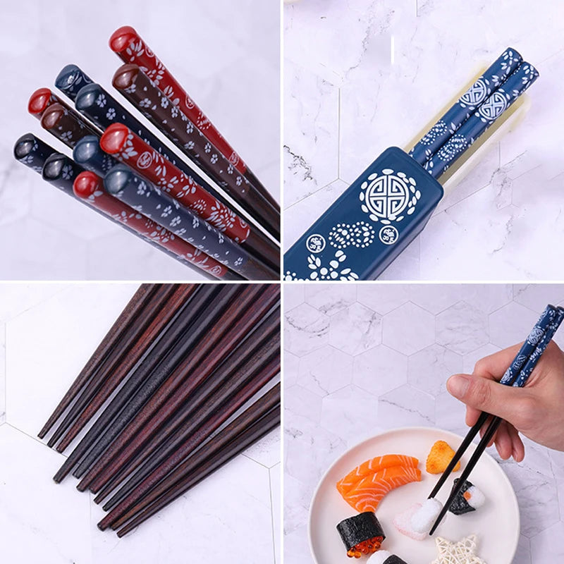 Japanese Chopsticks Natural Ironwood Handmade Value Gift Sushi Chinese Food Reusable Portable Travel Tableware with Box Set