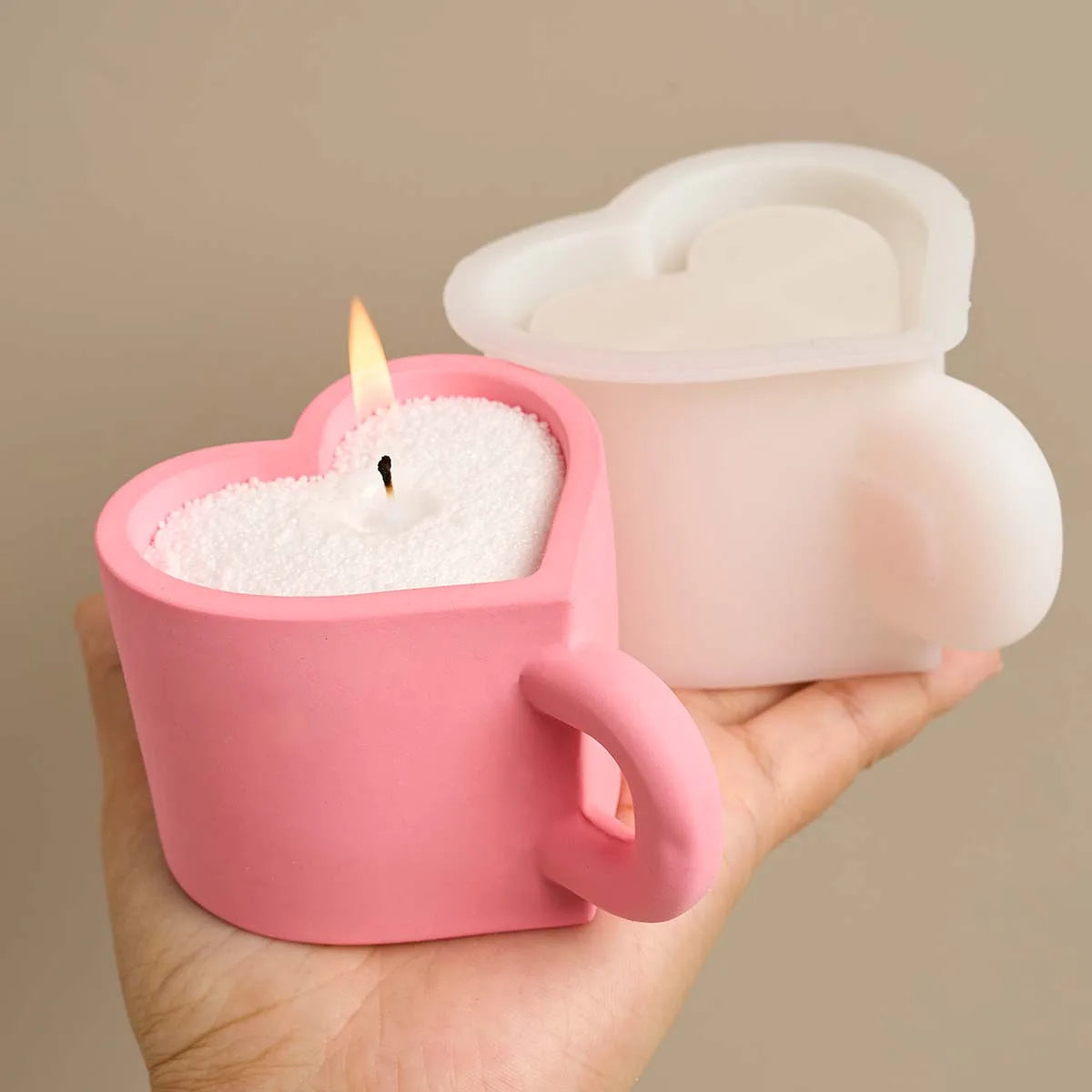 DIY Love Heart Mug Silicone Mold Valentine's Day Gifts Handle Teacup Gypsum Resin Candle Jar Casting Molds Handmade Home Decor