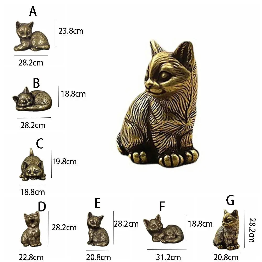 Crafts Brass Small Cat Metal Statue Cute Creative Tea Pet Simulated Exquisite Model Sculpture Toy