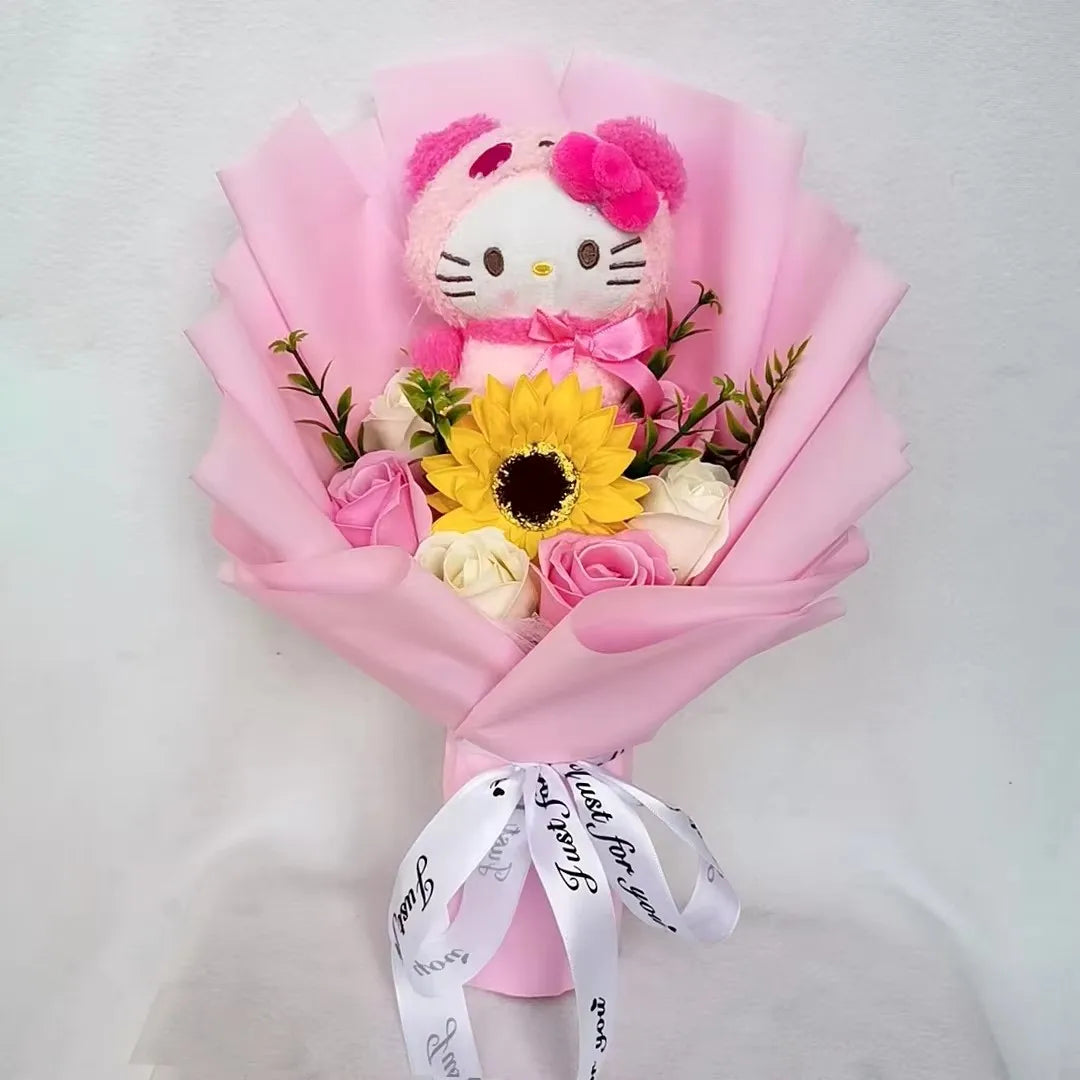 Christmas Gifts Sanrio Plush Flowers Bouquet Kuromi Plushie Soft Doll Animals Valentine's Day Birthday Wedding Party Gift