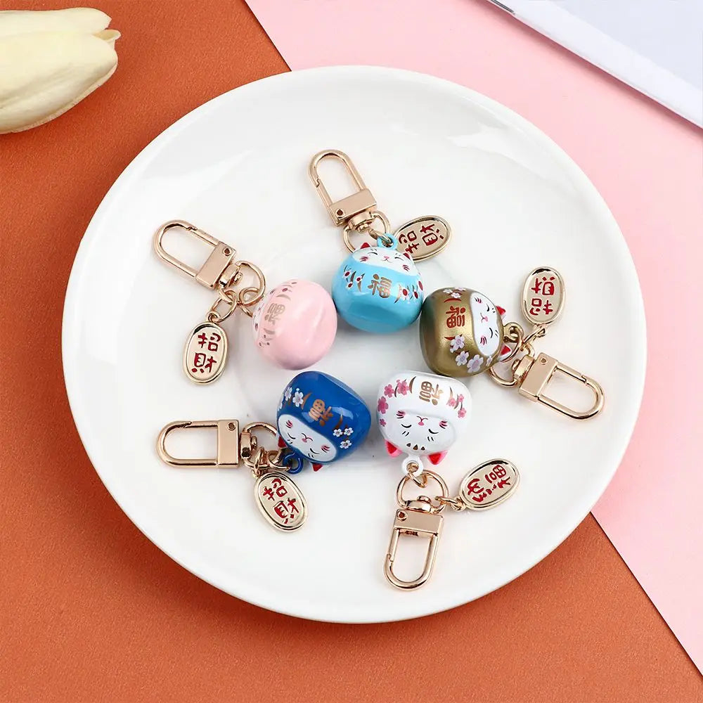 Japanese Cute Lucky Cat Keychains Cartoon Lucky Cat Key Chains Car Bag Charm Ornaments Pendant Keyring Couple Gift
