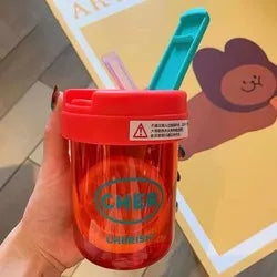 Eco-Friendly 300ml Straw Water Bottle for Kids: BPA-Free, Portable, School-Ready with Convenient Strap