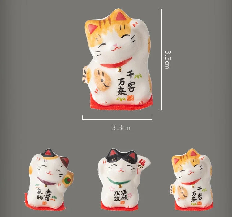 Pack of 3 Pieces Mini Ceramic Lucky Fortune Cat, Desktop Car Decoration Figurines Cute Kitten Maneki Neko Ornament 1.3 Inch Tall