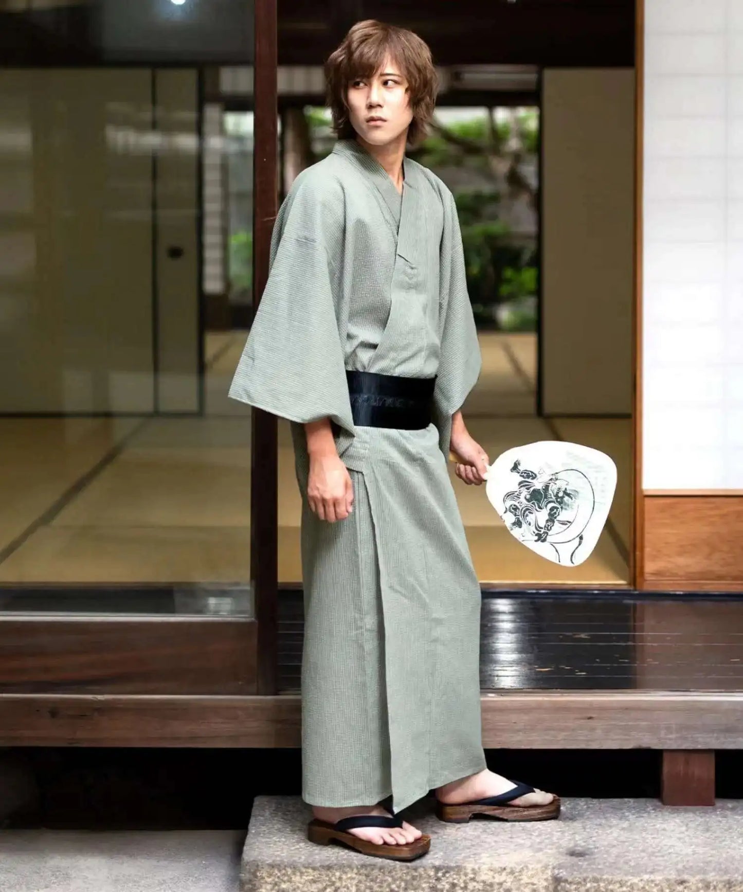 Traditional Japanese KIMONO Fashion YUKATA Summer Men Long Robes With Belt 95% Cotton Pajamas Set Male Sleepwear Bathrobe