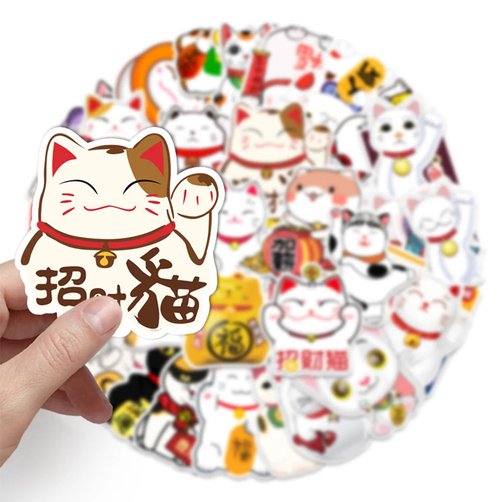 10/30/50pcs Cute Maneki Neko Luck Cartoon Cat Graffiti Stickers Decals DIY Laptop Phone Case Waterproof Kawaii Sticker Kids Toys