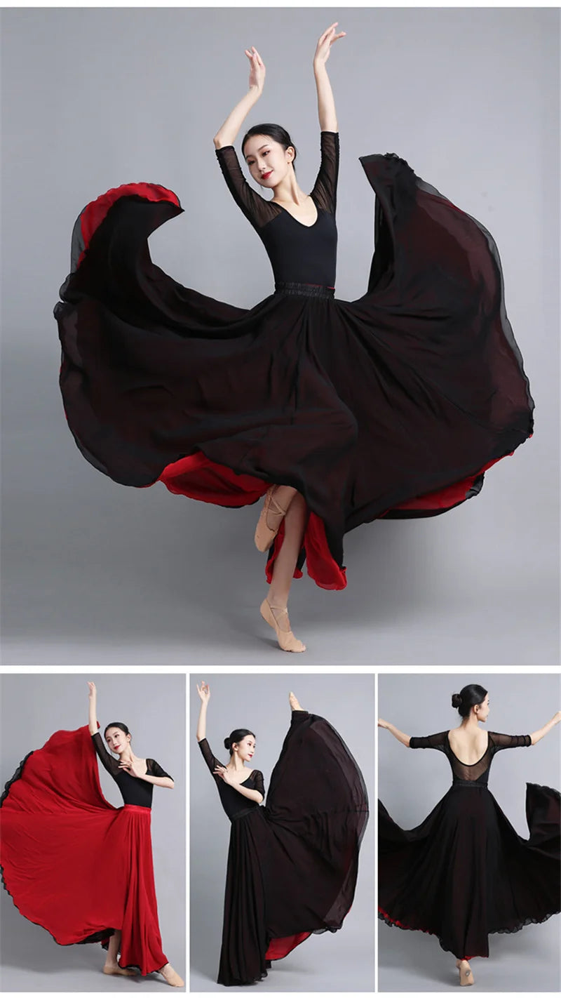 Flamenco Chiffon Dance Skirt for Women 720 Degrees Solid Color Long Skirts Dancer Practice Wear Chinese Style Skirt with Big Hem
