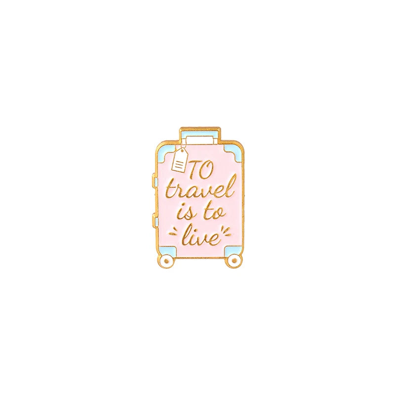 Traveling Quote Enamel Pin World Eiffel Tower Suitcase Brooches Clothes Badge Lapel Jewelry Gifts For Traveling Friend Wholesale