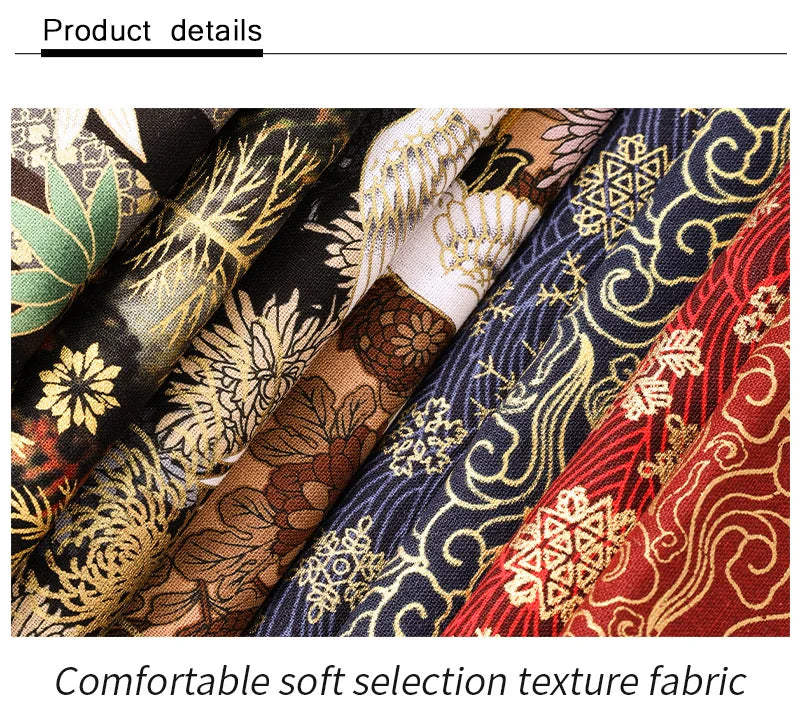 0.5/1/2 Yard 100% Cotton Fabric Traditional Japanese Kimono Style Print DIY Handmade Making Cheongsam, Hanfu, Holiday Decoration