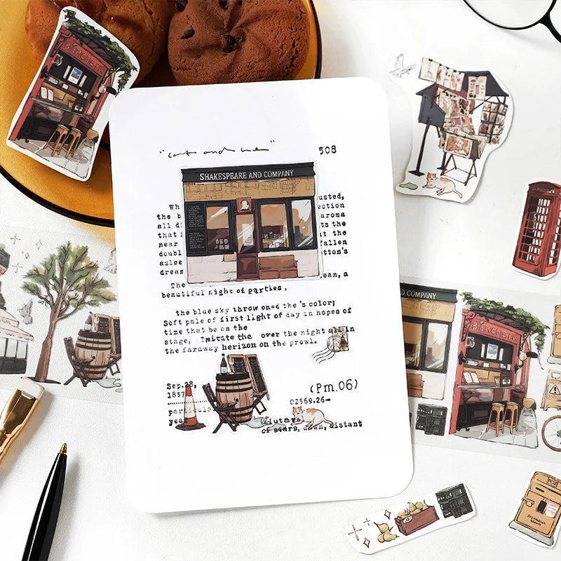Travel Journey Memory Washi Masking Tape Coffee Shop City Street View Decorative Stickers Diy Label For Scrapbooking Diary Album