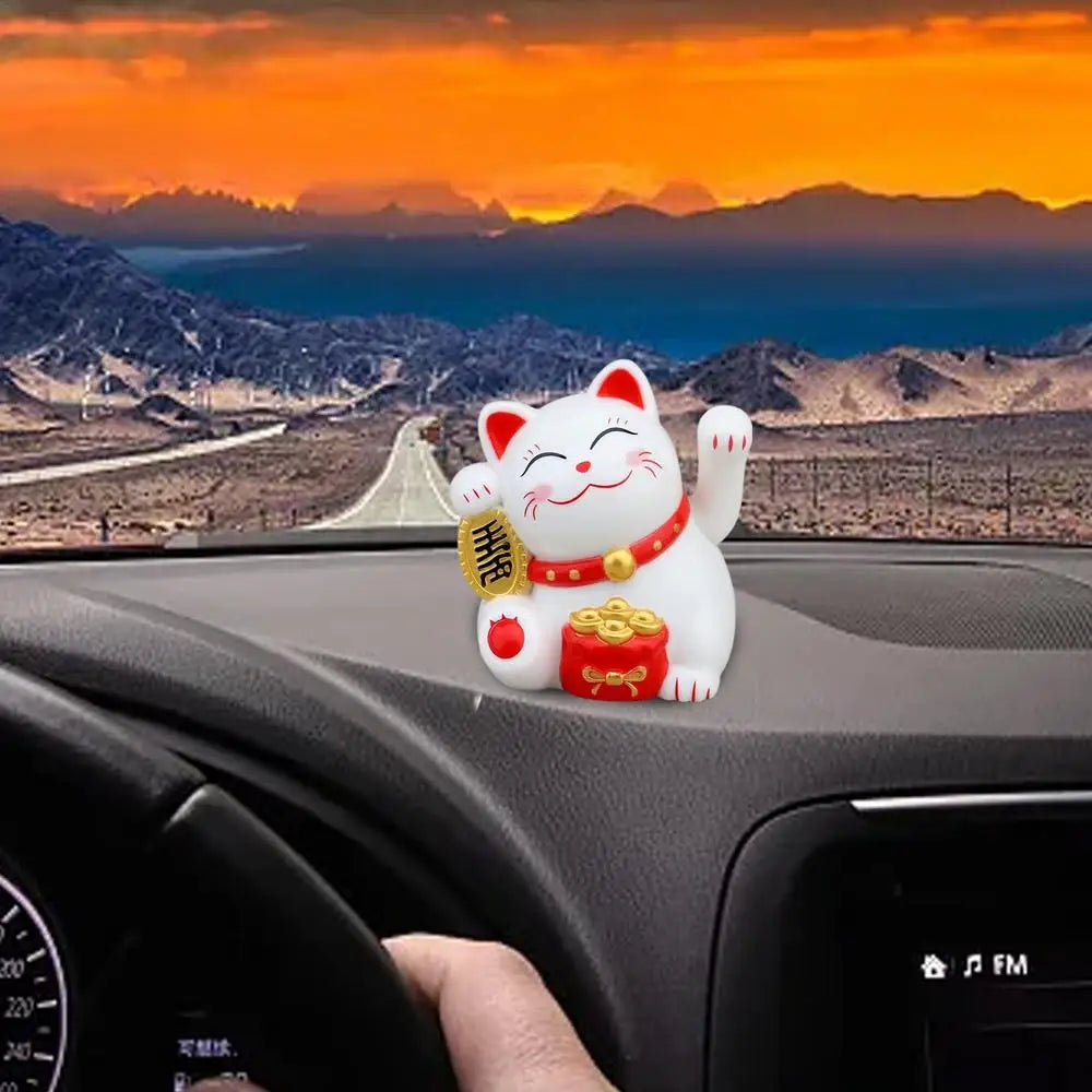 Solar Powered ManekiNeko Lucky Cat Welcoming Chinese Lucky Cat Waving Hand Beckoning Fortune Cat Figurines For Home Decor