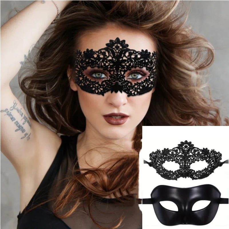 Black Masquerade Eye Masks Couple Venetian Men Women Cosplay Costume Halloween Dance Club Prom Party Headdress Half Face Masks