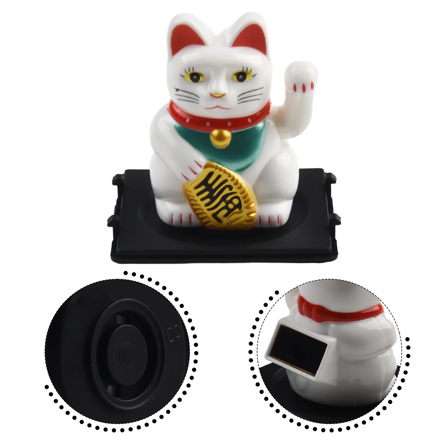 Solar-Powered Maneki Neko Waving Arm Beckoning Fortune Cat Lucky Cat For Home Office Cars Christmas Decoration Gift Accessiores