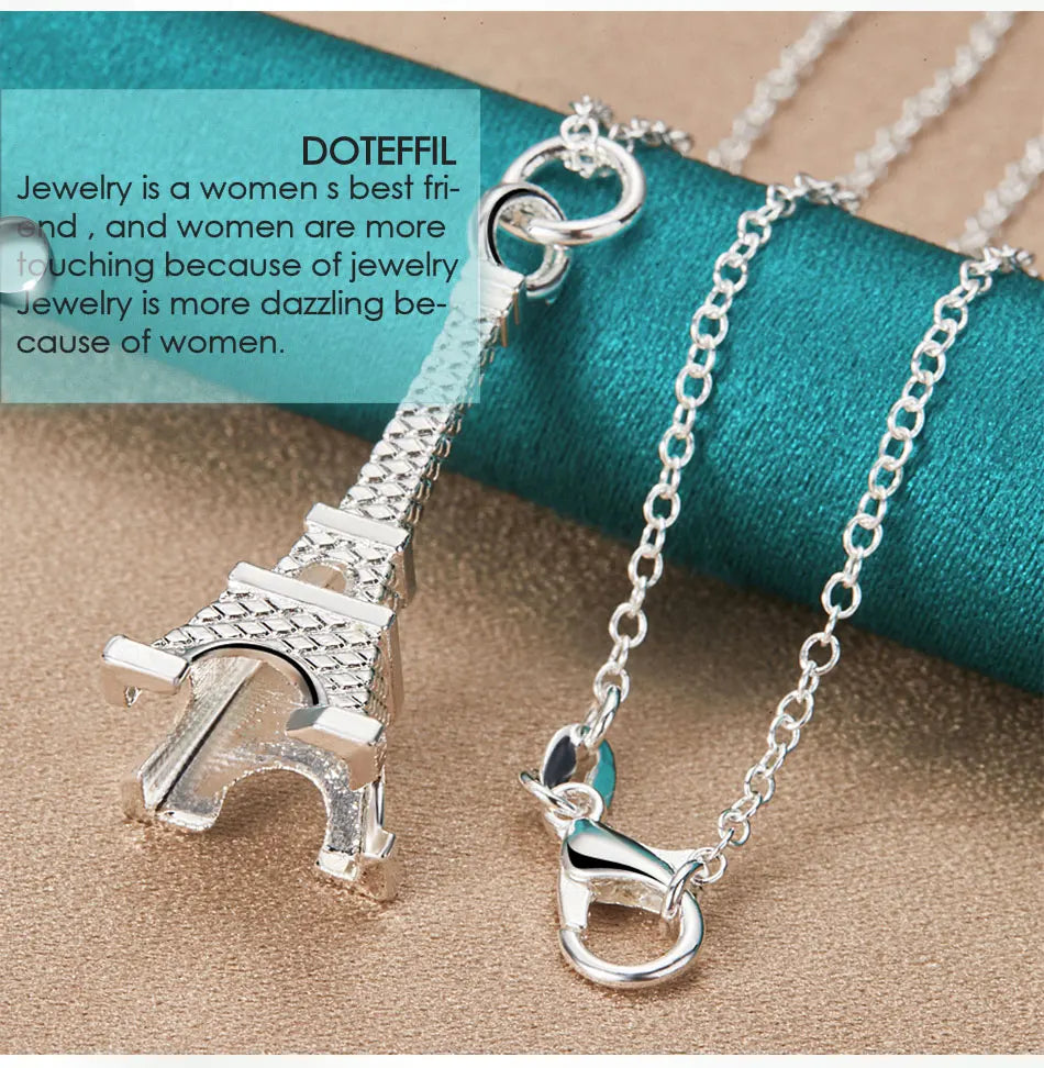 DOTEFFIL 925 Sterling Silver 16-30 Inch Chain Eiffel Tower Paris Pendant Necklace For Woman Wedding Engagement Fashion Jewelry