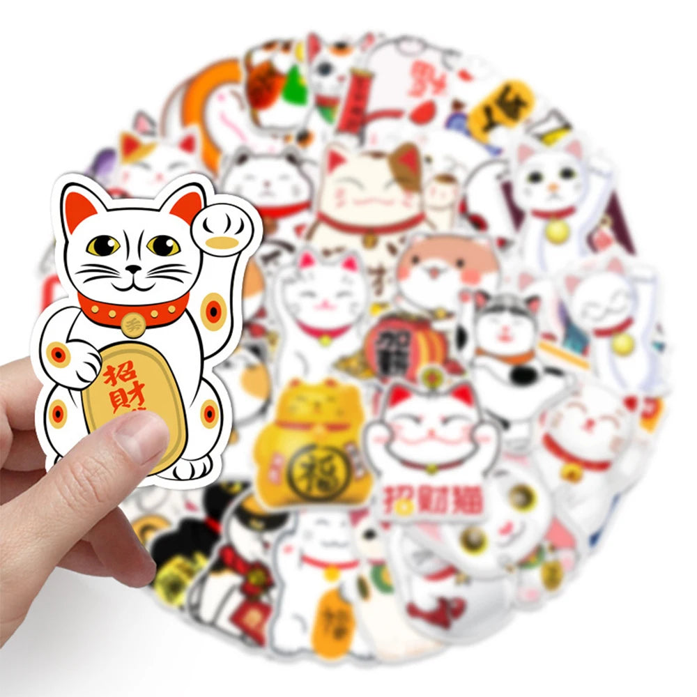 10/30/50pcs Cute Maneki Neko Luck Cartoon Cat Graffiti Stickers Decals DIY Laptop Phone Case Waterproof Kawaii Sticker Kids Toys