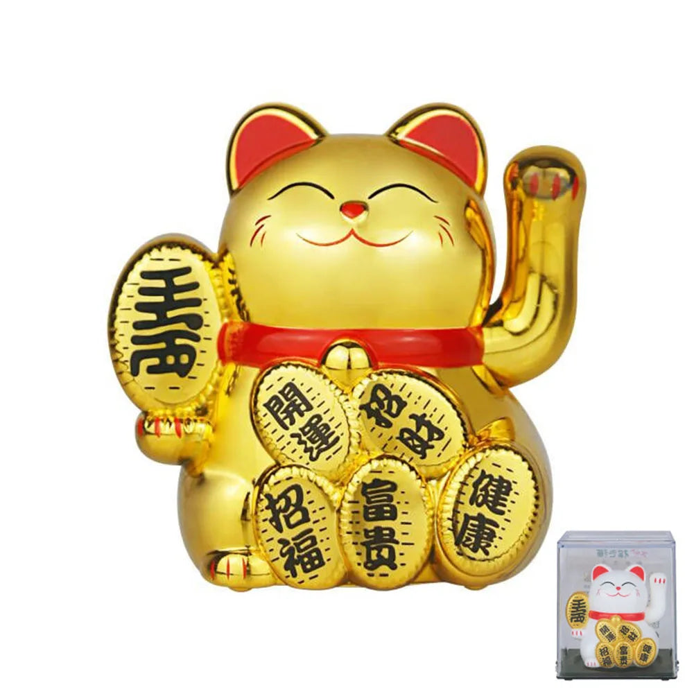 2inch Solar Powered Maneki Neko Lucky Cat For Home Office Car Decoration Birthday Gift Welcoming Waving Hand Beckoning Fortune