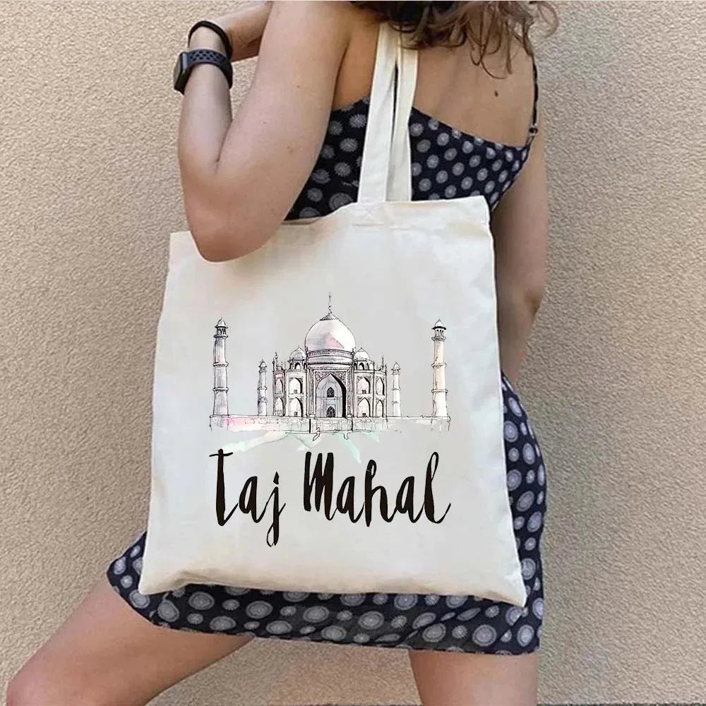 Paris Travel City Print Women Shoulder Bags Harajuku Canvas Shopping Bag Large Capacity Tote Handbag Reusable Eco Girl Handbags