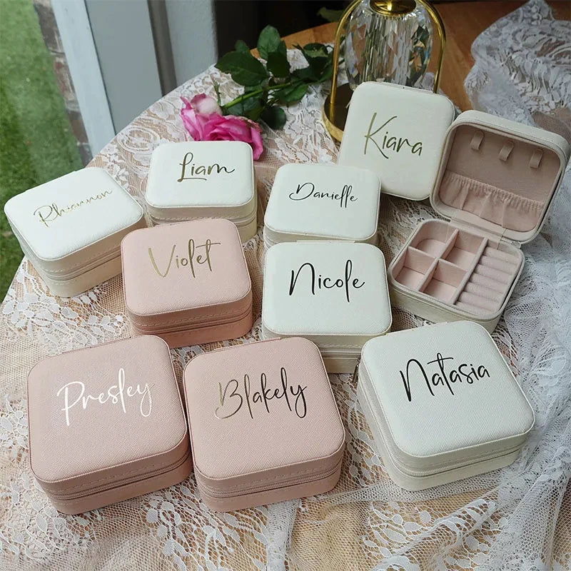 Personalized Bridesmaid Gifts Travel Jewelry Case with Name Customized Gift for Bachelorette Party Gift Birthday Favor For Her
