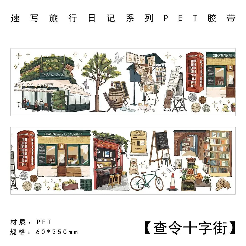 Travel Journey Memory Washi Masking Tape Coffee Shop City Street View Decorative Stickers Diy Label For Scrapbooking Diary Album