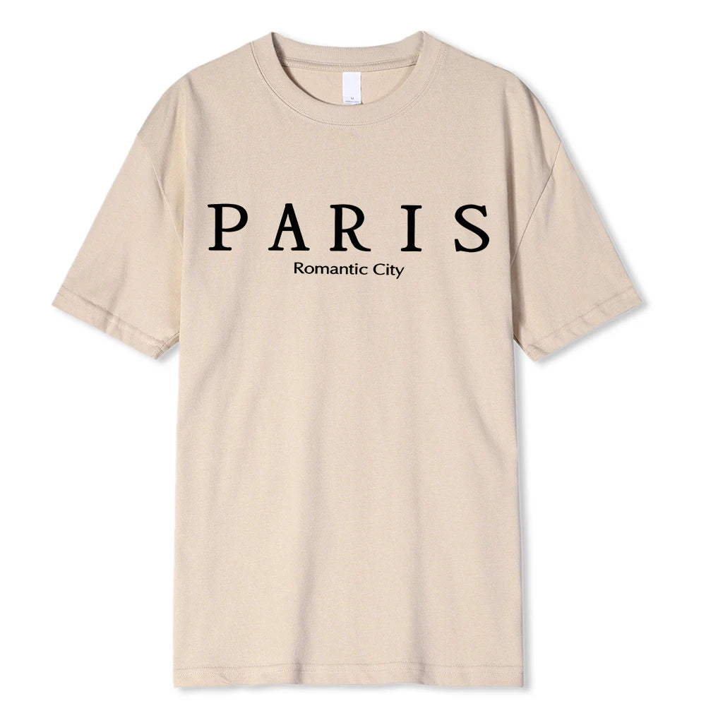 Paris Romantic City Letter Graphic Print Tees Men T-Shirt Summer Loose Clothing Loose Cotton Oversize Tshirt Street Soft Tops