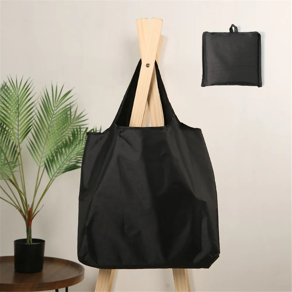 Eco-Friendly Folding Shopping Bag Waterproof Reusable Shoulder Handbag for Travel Grocery Fashion Pocket Tote Solid Color Bag