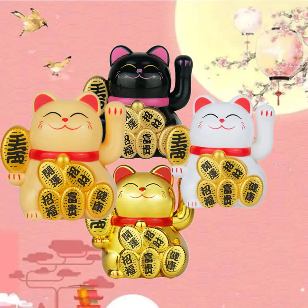 2inch Solar Powered Maneki Neko Lucky Cat For Home Office Car Decoration Birthday Gift Welcoming Waving Hand Beckoning Fortune