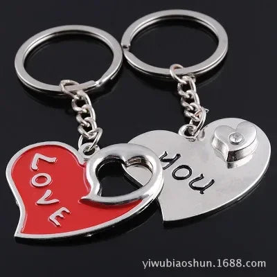 Novelty Couple Keychain Lovers Heart Key Chain Ring Casual Trinket Jewelry Valentine's Day Wedding Gift Accessories