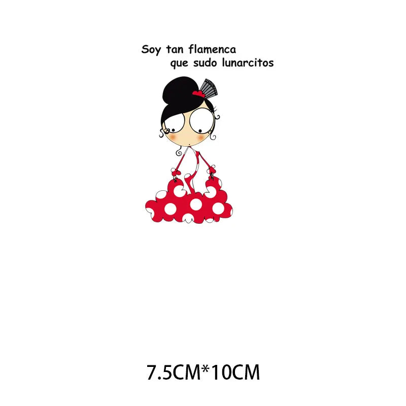 2Pcs/Lot Flamenco Dance Heat Thermal Transfer Fusible Stickers Iron On Thermoadhesive Patches For Clothes Ironing Accessories