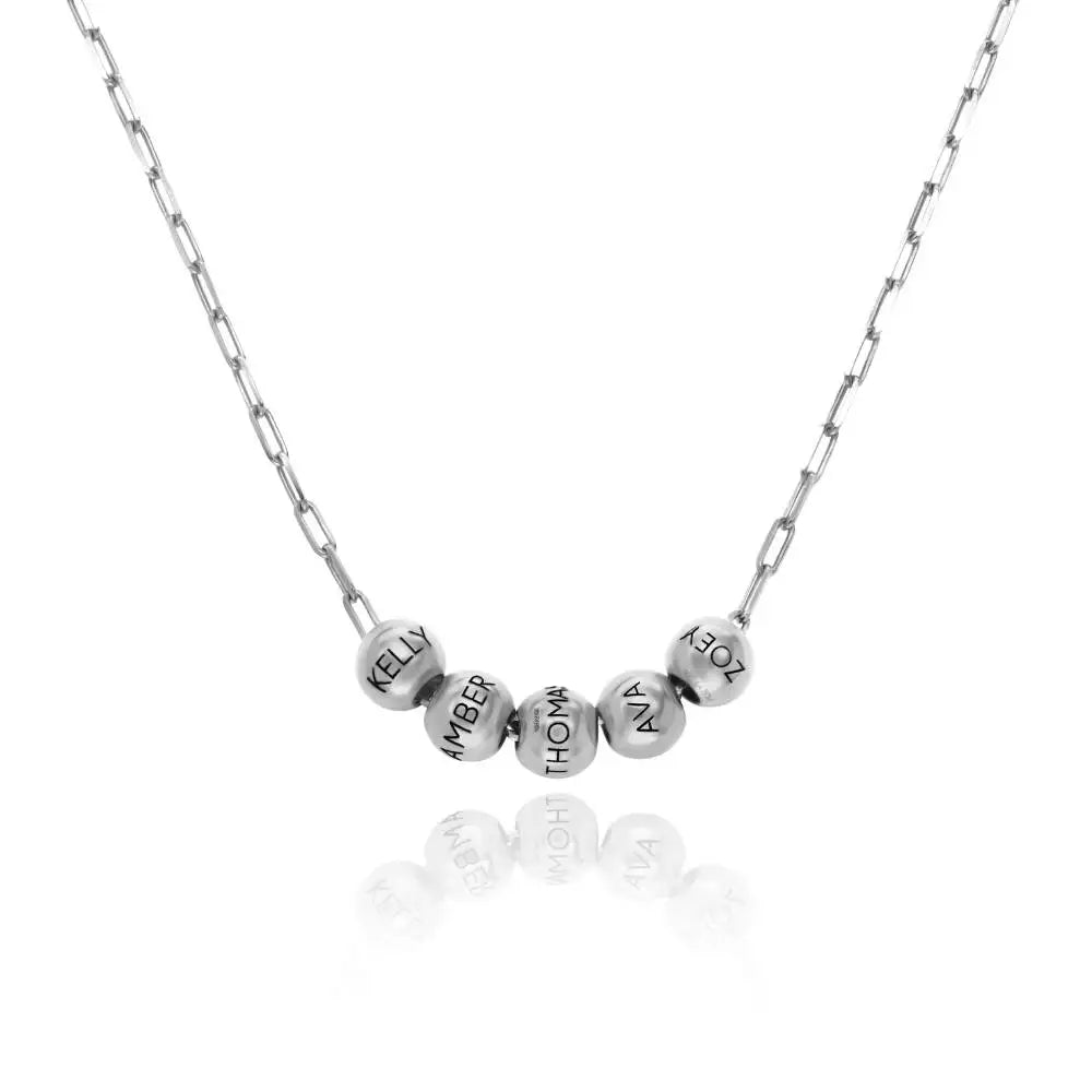 Custom Name Balance Bead Necklace in Stainless Steel Multiple Name Personalized Pendants Lucky Necklace Gift for Mom Paperclip
