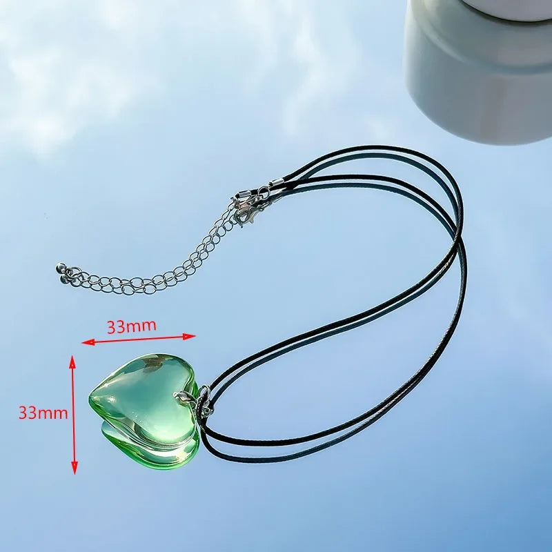 Y2k Love Heart Necklace for Women Fashion Hip Hop Red Hearts Pink Pendants Necklaces Rope Chain Girls Rave Gift Gothic Jewelry