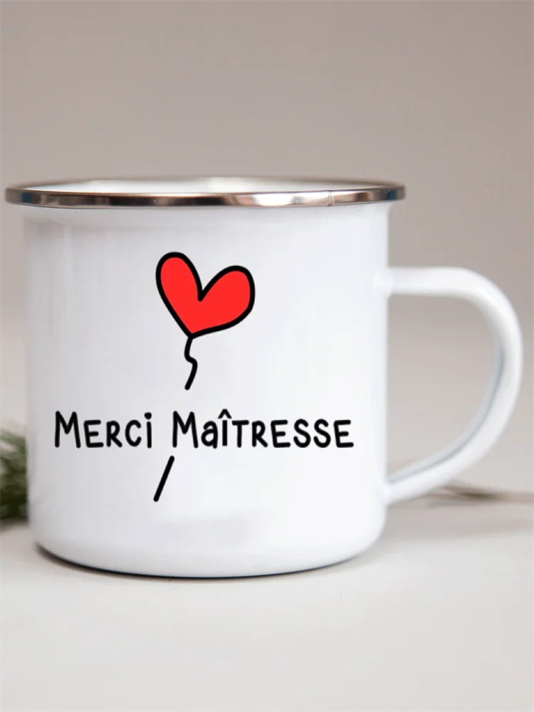 French Flower Printed Enamel Mugs Creative Coffee Mug Milk Wine Beer Drink Juice Cup School Home Handle Drinkware Teacher Gifts