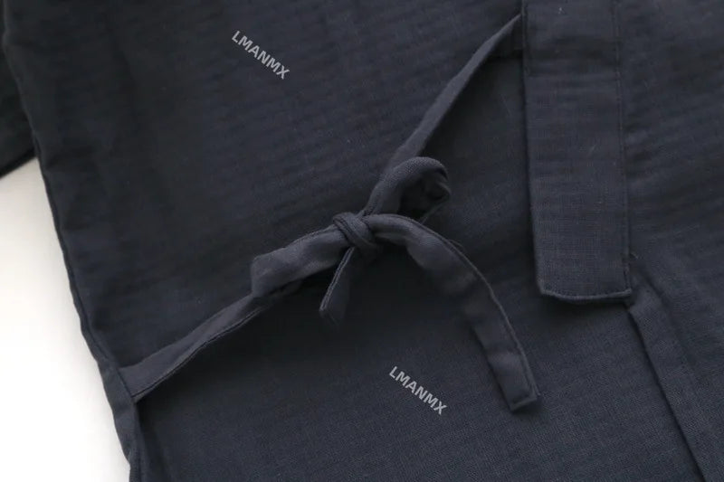 Japanese Style Kimono Cardigan Pants 2pcs Set Men's Nightwear Bathrobe Cotton Comfortable Home Suit Robe Sleepwear Daily Casual